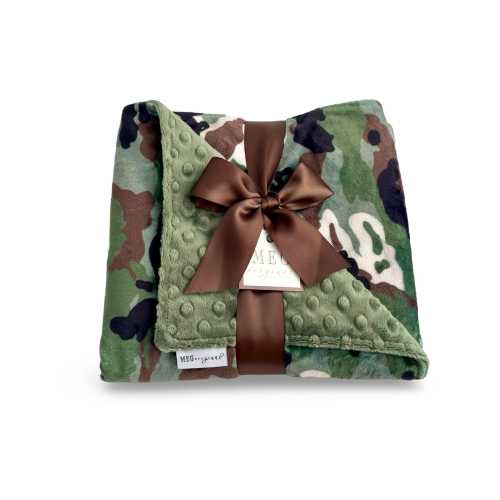 CAMO Minky Baby Boy Blanket { Camouflage } Backed with Super Soft Green Minky Dot, choose size and add personalization