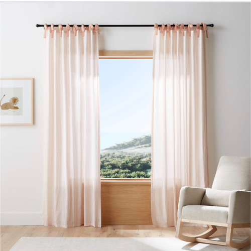 84" Pink Organic Cotton Windowpane Plaid Curtain Panel