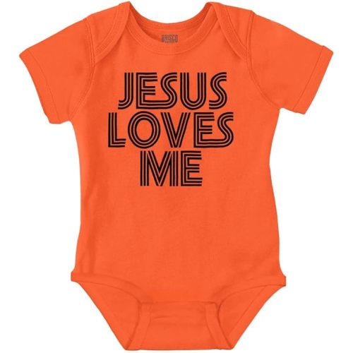 Brisco Brands Jesus Loves Me Retro Christian Baby Romper Boys or Girls