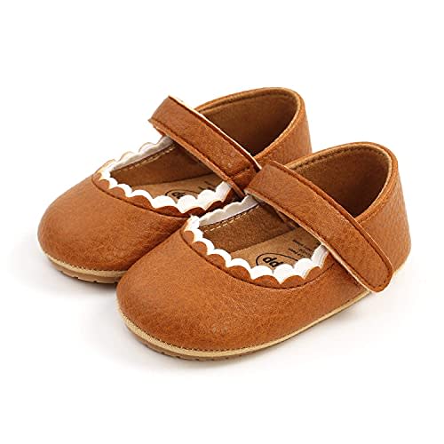 Zoolar Baby Girls Soft Princess Dress Flats Shoes Infant Wedding Mary Jane Anti-Slip First Walker Newborn Shoe Baptism Christening Texture Sole Sneaker Shoes