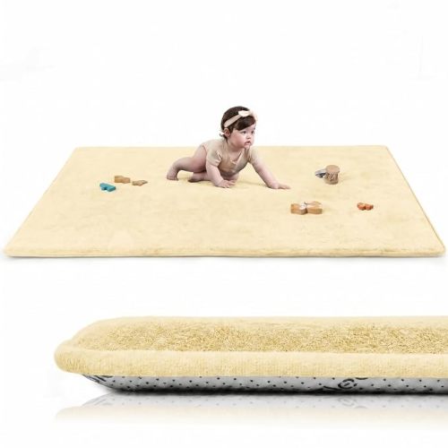 Baby Play Mat for Floor,50"×65" Playpen Mat for Toddler,Infant,Kids,1.3" Thick Elasti Foam Non-Slip Nursery Rug,Water Repellent Soft Padded Floor Mats for Tummy Time,Crawling(Vanilla)