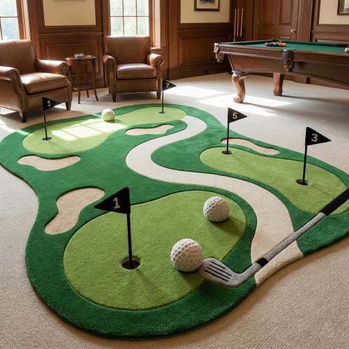 Hand Tufted Golf Course Wool Rug | Sports Theme Luxury Area Carpet, Game Room Golf Floor Mat for Kid's Room, Playing & Nursery Area