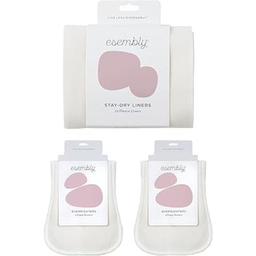 Esembly Stay-Dry and Nighttime Essentials Bundle | Stay-Dry Fleece Diaper Liners (12-Pack) and Overnighters (4-Pack)