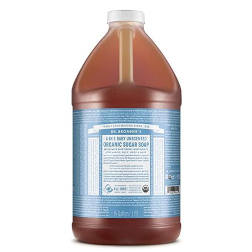 Dr. Bronner’s - Organic Sugar Soap (Baby Unscented, 64 Ounce) - Made with Organic Oils, Sugar and Shikakai Powder, 4-in-1 Use: Hands, Body, Face and Hair, Moisturizes and Nourishes, No Added Fragrance