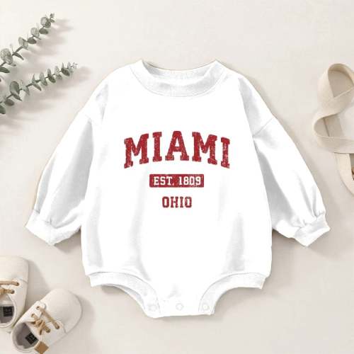 Miami Ohio Oh Vintage Athletic Sports Design Baby Romper Sweatshirts Kids's 3-6M White sold by Brian Adams | SKU 1728533828 | Printerval