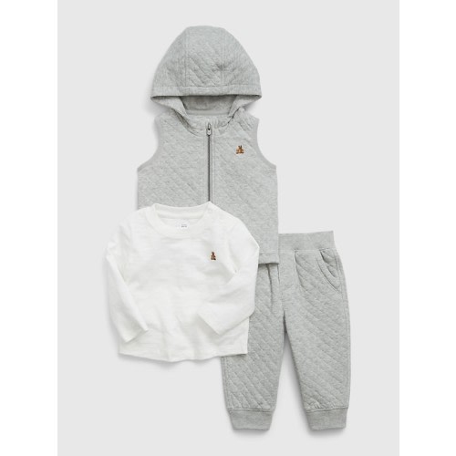 Baby Quilted Three-Piece Outfit Set in new heather grey, size: 0-3 M