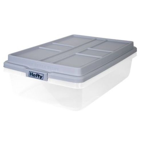 Hefty 40qt Clear Plastic Storage Bin with Gray HI-RISE Stackable Lid: Under Bed Utility Totes, Locking Handles, Snap Closure