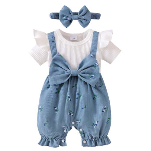 KEXE Romper Baby Girl 9-12 Month Girl Clothes Winter Newborn Baby Girl Fall Clothes Bow Jumpsuits Ruffle Short Sleeve Outfit Infant Cute Romper