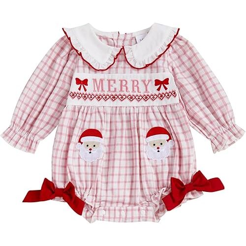 MoZiKQin Baby Girl Valentines Day Outfit Love Embroidery Bubble Romper Long Sleeve Ruffle Jumpsuit Boutique Clothes