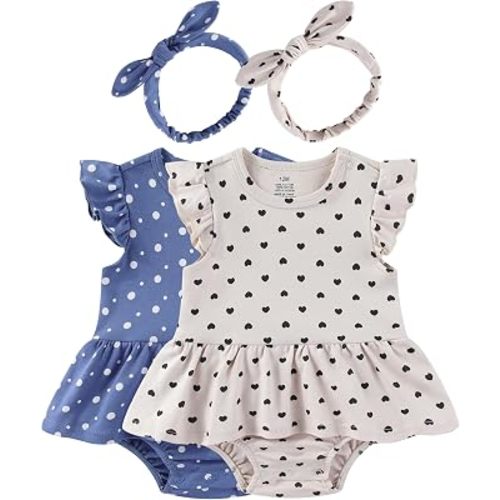 Baby Girls Romper Summer Ruffled Sleeve Bodysuit Dresses Infant Girl Clothes