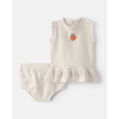 Baby Girl 2-Piece Peach Crochet Top & Short Set - Cream