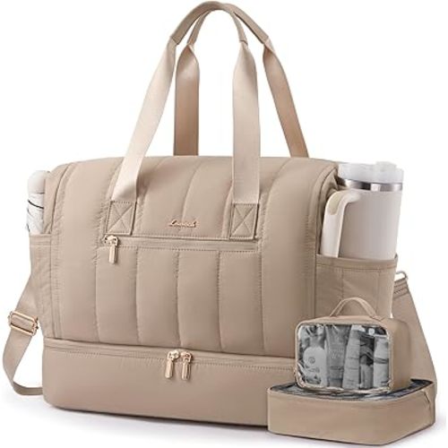 LOVEVOOK Travel Duffle Bag,Puffer Weekender Bags For Women with Shoe Compartment,42L Carry On Duffel Bags For Airplanes,Hospital for Labor and Delivery,Overnight Bag With Toiletry,3Pcs Set