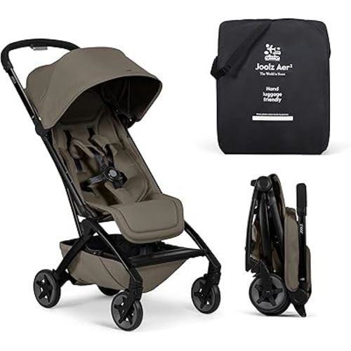 Joolz Aer2 Lightweight Travel Stroller for Baby & Toddler – One-Hand Fold, Compact Carry-On Airplane Approved, Reclining Seat, UPF 50+ Canopy, Travel Pouch, Baby Net – Hazel Brown