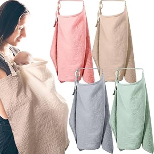 Toulite 4 Pack Muslin Nursing Cover for Breastfeeding Soft Cotton Breastfeeding Cover with Adjustable Neck Strap Privacy Nursing Covers for Mother Nursing Apron