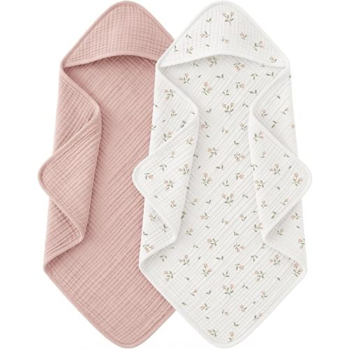 Muslin Baby Girls Hooded Towels 2 Pack, 32 x 32 in Bath Towels