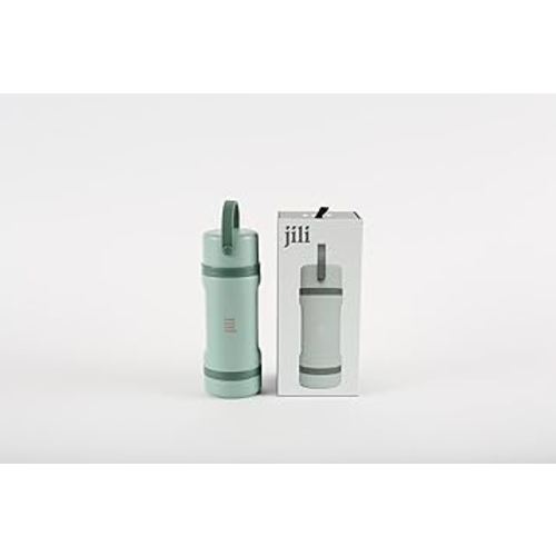 Jili All-in-One Baby Bottle, Insulated Stainless Steel Bottle with Formula Container, Anti-Colic Nipple, and Leak-Proof Lid, Baby Essentials for Travel, BPA and Phthalates-Free, Sage, 8 oz.