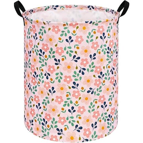 Kids Flower Hamper Storage Bins,Girls Room Decor Laundry Basket,Waterproof Clothes Organizer for Women Toy Box Large Canvas Collapsible Chest for Home/Dorm/Kitchen/Pet/Office/Closet/Shelf/Gifts