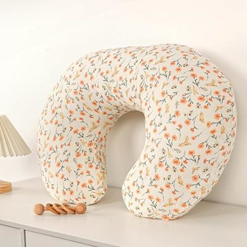 Muslin Nursing Pillow Covers 2 Pack, Soft and Breathable Nursing Covers for Breastfeeding Pillows, Adorable Infant Feeding Pillow slipcover for Baby Boy and Girls (Pink Floral)