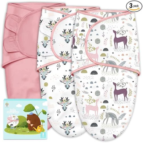 Cute Castle 3-Pack Baby Swaddle Sleep Sacks - Newborn Swaddle Sack - Ergonomic Baby Swaddles Blanket Warp for Boys and Girls - Baby Essentials (0-3 Months - Pink)