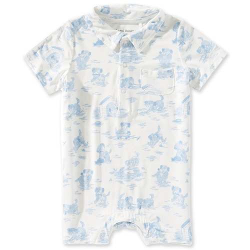 Angel Dear Baby Boys Short Sleeve Bamboo Puppy Toile Print Shortall