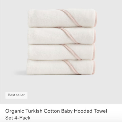 Organic Turkish Cotton Baby Hooded Towel Set 4-Pack in Soft Pink