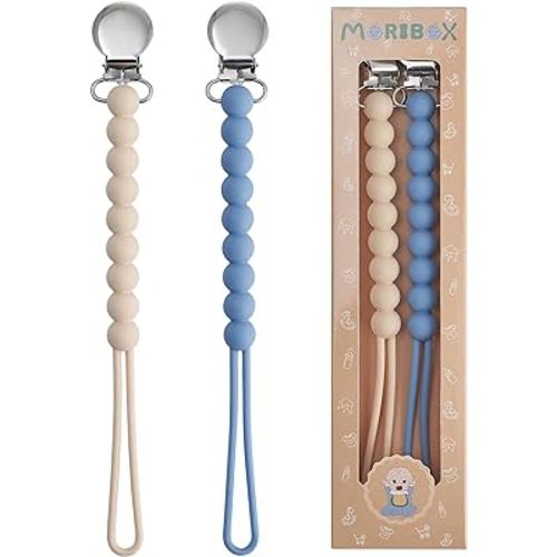 Pacifier Clip for Boys Girls - MORIBOX Paci Clip Soothie Baby Binky Holder for Shower Gift Birthday 2 Pack