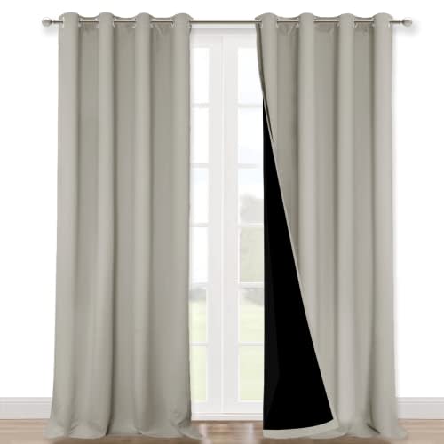 NICETOWN Natural 100% Blackout Curtains for Windows, Super Heavy-Duty Black Lined Total Darkness Drapes for Bedroom, Privacy Assured Window Treatment for Patio (Pack of 2, 52 inches W x 108 inches L)