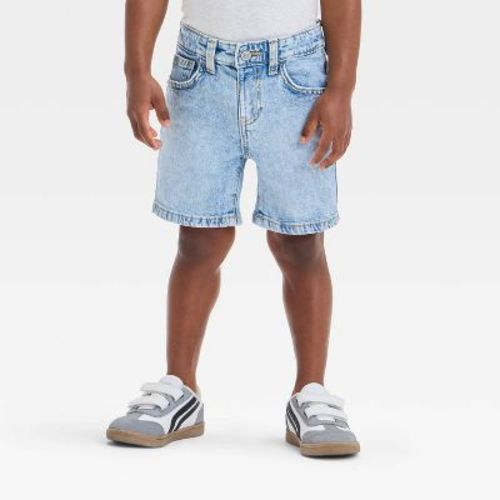 Toddler Boys' Button Front Pocket Denim Shorts - Cat & Jack™ Light Blue 2T: Cotton-Spandex Blend, Adjustable Waistband, Low-Rise