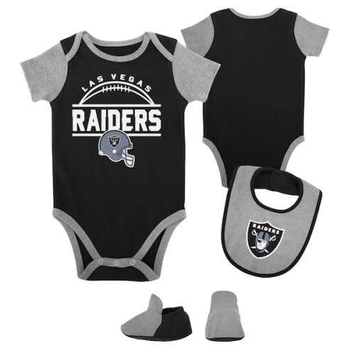 Newborn & Infant Las Vegas Raiders Black/Heather Gray Home Field Advantage Three-Piece Bodysuit, Bib & Booties Set
