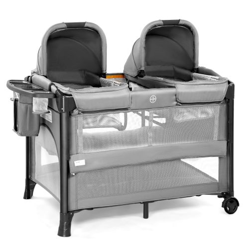 JOYMOR Twin Bassinet for Baby, Crib Bedside Bassinet, Convertible to Bedside Sleeper and Playpen, with Wheel, Brake, Foldable Side Sleeper – Joymor