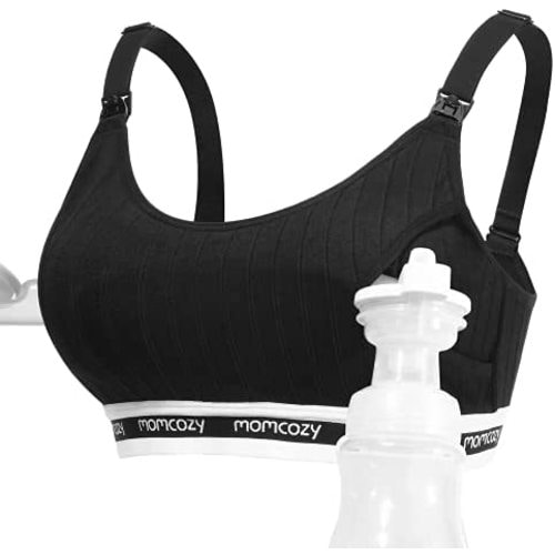 Momcozy Seamless Pumping Bra Hands Free, Comfort and Great Support Nursing and Pumping Bra, Fit for Spectra, Lansinoh, Philips Avent and More, X-Large Black