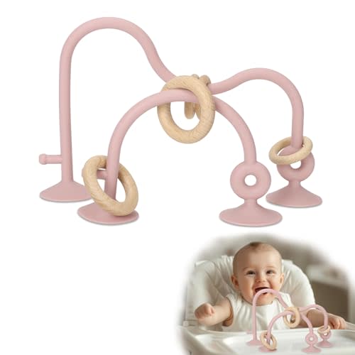 Socub High Chair Toys with Suction Cups for Infant Toddlers 6-12 18 Months, Educational Interactive Table Toys | Silicone Teething Toy | Baby Sensory Chew Toy for Baby Boys Girls (Pink)