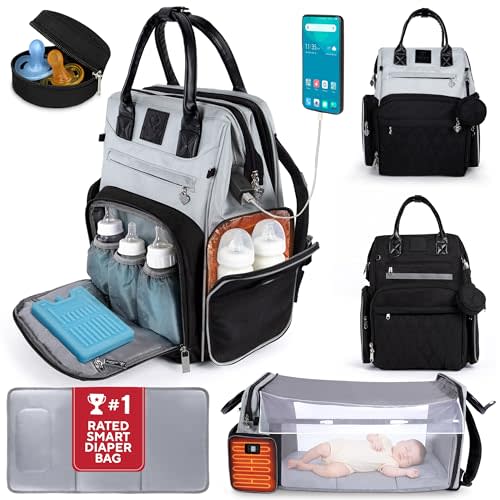 Award-Winning Baby Diaper Bag Backpack with Changing Station –Large Multifunction Waterproof Diaper Bag, Warm Bottle Pockets, Travel Baby Organizer Mom & Dad, Newborn Baby Essentials, Newborn Gift