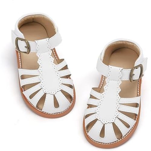 Amazon.com | Felix & Flora Toddler Girls Beige Sandals Size 5 Closed Toe Princess Sandals for Summer Party Flower Girl Wedding School | Sandals