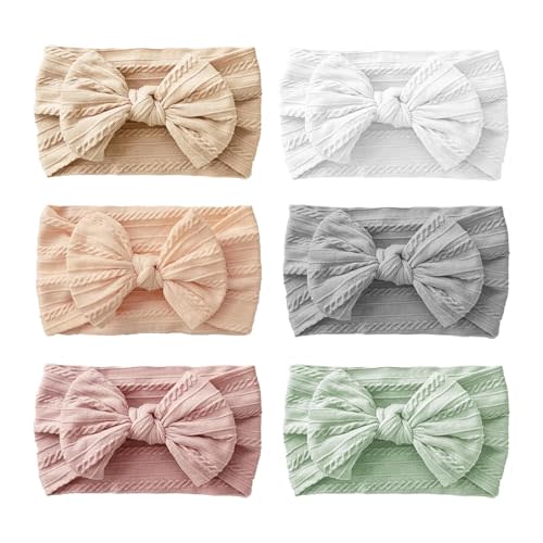 Baby Headbands, Girls Headbands with Bows with Bows, Soft Stretchy Nylon Hair Bands Hair Accessories for Newborn Infant Toddler (6 Pack,Bow,Green)