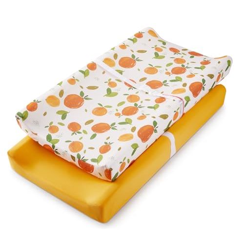 TILLYOU Baby Changing Pad Cover, Changing Table Cover for Girls Boys, Ultra Soft Breathable, 2 Pack Orange Flavour & Orange