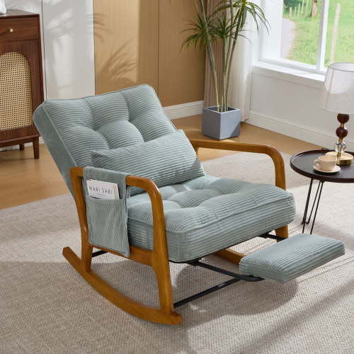 MOONMISS Rocking Chair with Footrest,Rocker Nursery Chair with Side Pocket,Glider Rocker,Accent Reading Chair for Living Room,Mint Green