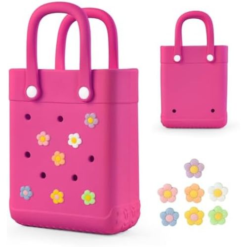 Mini Rubber Tote Bag With 7 Charms X-Small Rubber Beach Bag For Little Girls And Woman