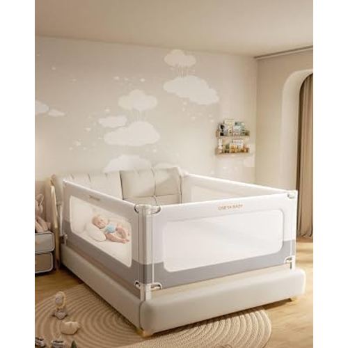 3 Piece Bed Rails for Queen Bed, No-Drill Needed Baby Bed Rail Guard | Thickened Bed Bails for Toddlers, Child Safety Side Railing Guards, Height Adjustable Bedrail for Kids, 60x78.7x78.7in