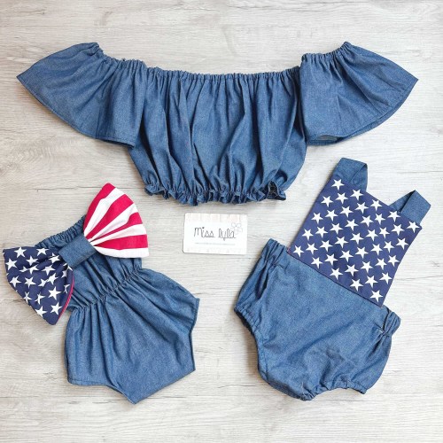 Matching Mom Son Daughter Outfits, 4th of July Clothing, Mommy and Me Independence Day Patriotic Denim Set