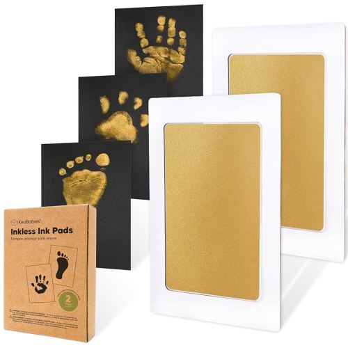 2-Pack Inkless Baby Hand and Footprint Kit - Mess Free Ink Pad for Newborn Keepsake, Dog Nose & Paw Print Kit, Clean Touch Ink Pad for Halloween Footprints Craft, Ideal New Mom Gifts (Gold)