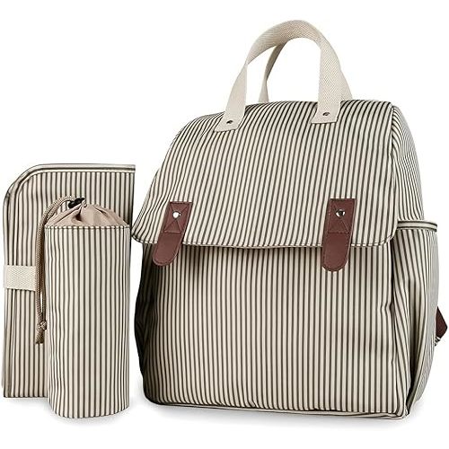 Versatile Diaper Bag Backpack Shoulder Tote Bag Nappy Changing Bag Mummy Bag with Changing Pad & Insulated Bottle Bag(Khaki)