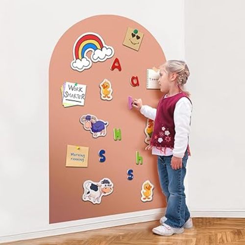 Magnetic Wall Decal Arch, 15" x 31" Magnetic Chalk Board Sticker for Kids, Playroom, Home(Milk Tea)