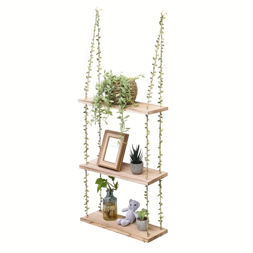 1pc Bohemian Farmhouse Wall-Mounted Shelf - 3-Tier Wood Floating Shelf with Suitable for Plants, Books, Photos Display, Window/Wall Shelf for Small Spaces, Rustic Bookcase, Assembly for Apartments,, Floating Shelves