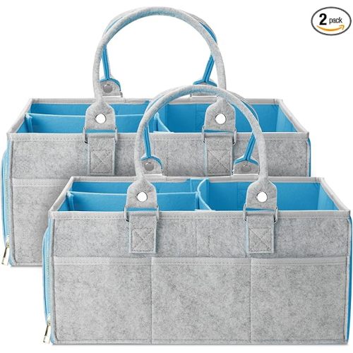 Mr. Pen- Baby Diaper Caddy Organizer, 2 Pack, Blue Inside, Large Baby Caddy Organizer with Handle, Collapsible & Portable