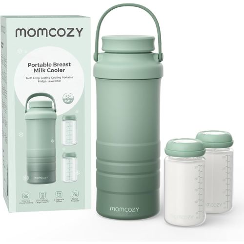 Amazon.com : Momcozy 22oz Portable Breast Milk Cooler for Outdoor, Life Saver with 360° Total Cooling for 24 Hours, Larger Capacity Travel Breastmilk Chiller with 2pcs Baby Bottles for Breastmilk Storage, Green : Baby