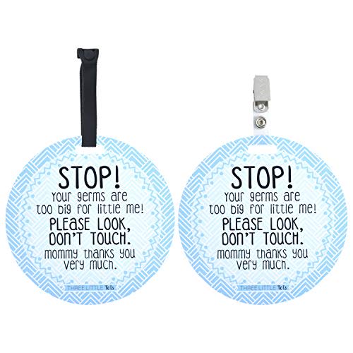 Three Little Tots Two Pack - Blue Boy No Touching Baby Car Seat and Stroller Signs - CPSIA Safety Tested