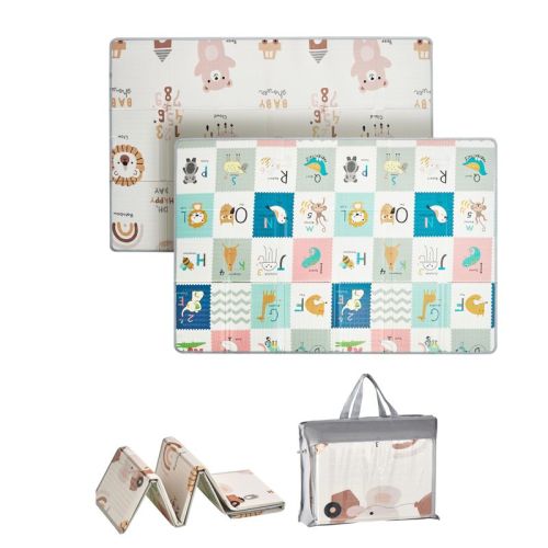 VEVOR Baby Play Mat, 51""x79"" Baby Crawling Mat, Non-Slip One-Piece Foam Baby Playmat, Foldable Portable Reversible Floor Mat with Travel Bag, Grey