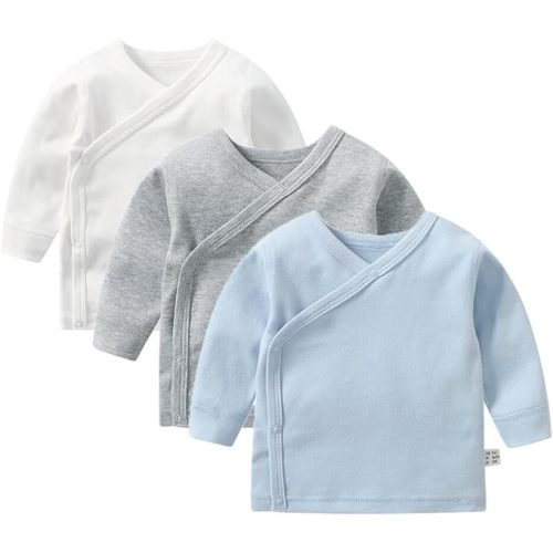 Baby Long Sleeve Side-snap Cotton Shirt Unisex Newborn Girls Boys Kimono Tee Shirts Top