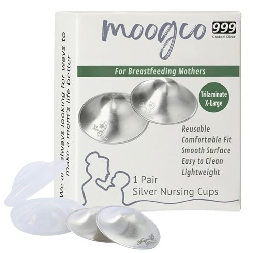 MOOGCO The Original Silver Nursing Cups - Nipple Shields for Nursing Newborn - Breastfeeding Essentials - Newborn Essentials Must Haves - Nipple Covers Breastfeeding - 925 Silver (X-Large)